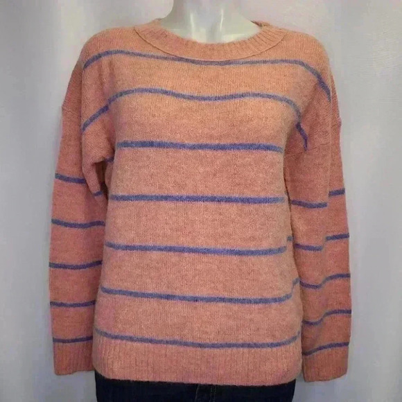 J. Crew Alpaca Merino Wool Pink Blue Striped Sweater Black Label Coastal XS - Picture 3 of 11